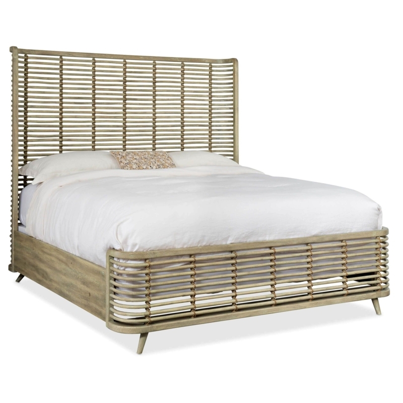 Bed Ribbed Rattan Headboard Coastal Style High Curved Frame