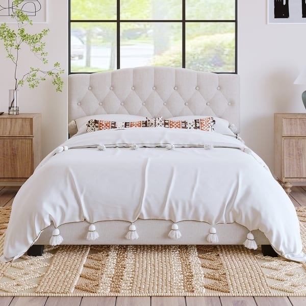 Bed White Tufted Diamond Pattern Headboard Boho Chic Bedroom