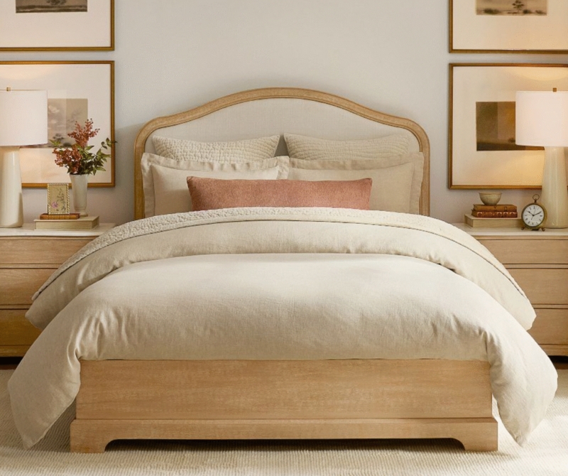 Bed Wood Frame Upholstery Arched Headboard Cabriole Legs Classic Style