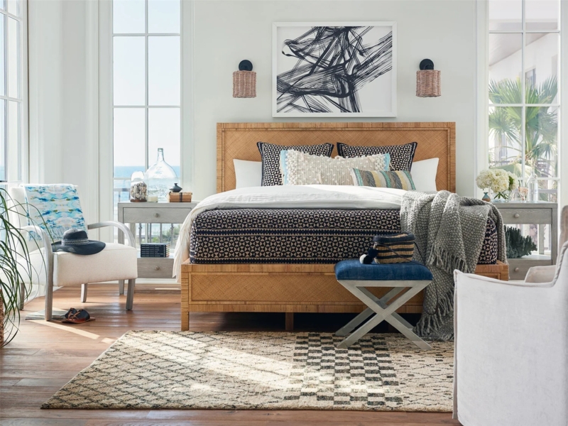 Bed Woven Cane Panels Geometric Bedding Rattan Panel Headboard