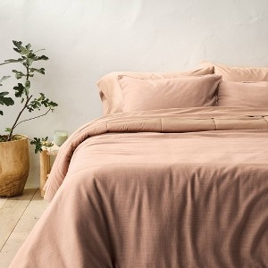 Bedding Set in Adobe Clay Tone with Woven Linen Texture