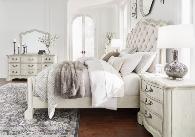 Bedroom Set Antique Finish Wingback Headboard Diamond Tufting Ornate