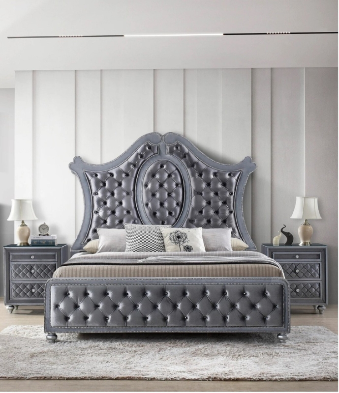 Bedroom Set Arched Tufted Bed With Silver Ball Feet