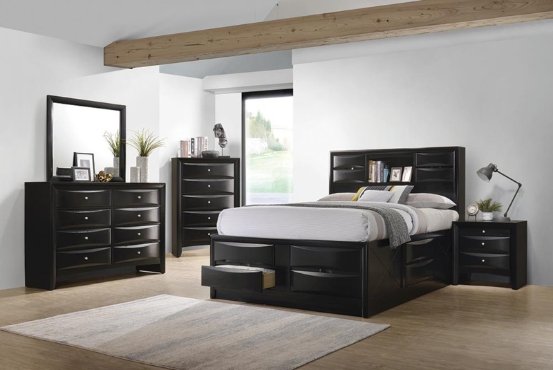 Bedroom Set Bookcase Headboard Bow-Front Drawers Contemporary Storage