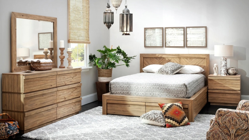 Bedroom Set Coastal Modern Chevron Headboard Footboard Storage