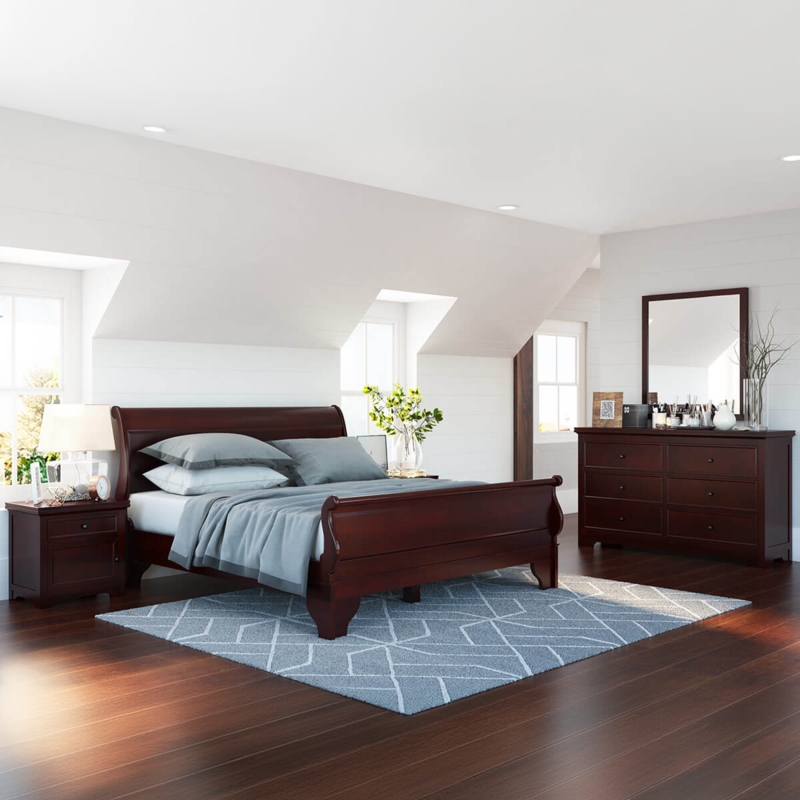 Bedroom Set Colonial Mahogany Finish Carved Accents Raised Panels