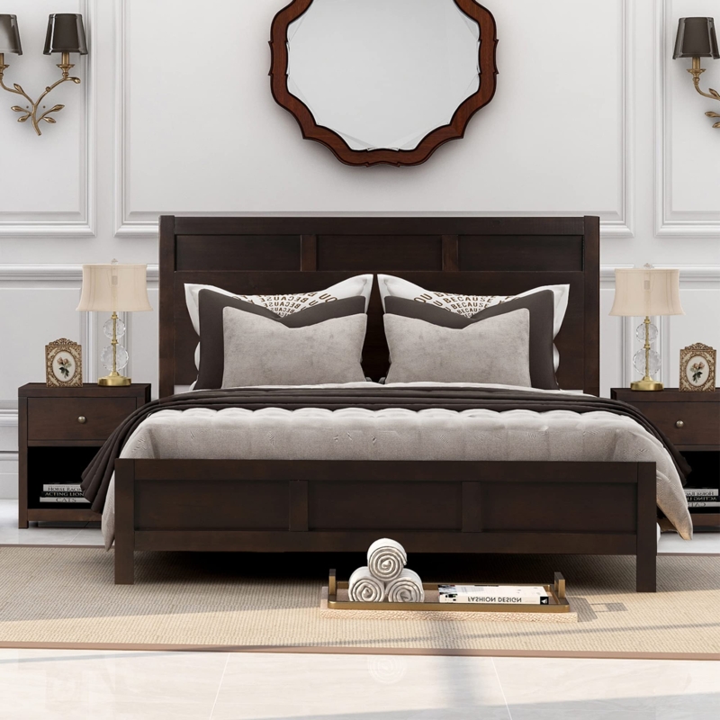 Bedroom Set Dark Brown Paneled Platform Bed Transitional Style