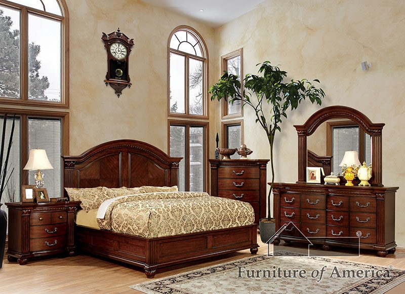 Bedroom Set Dark Wood Arched Headboard Bun Feet
