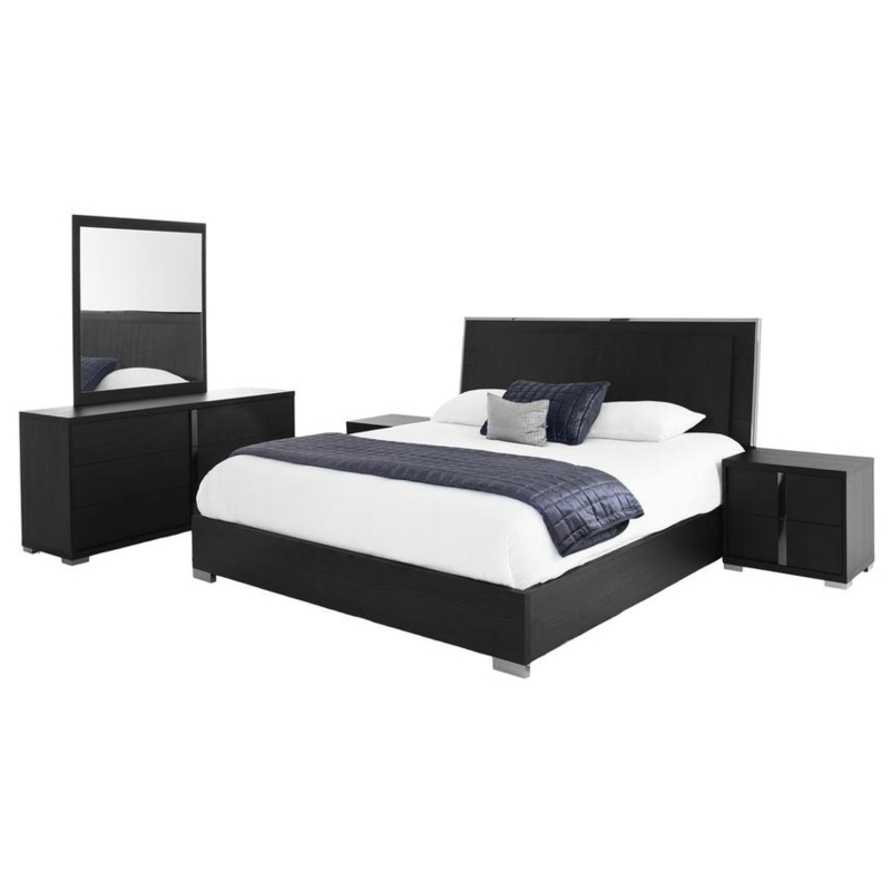 Bedroom Set Espresso Finish Platform Bed with Metallic Trim Minimalist