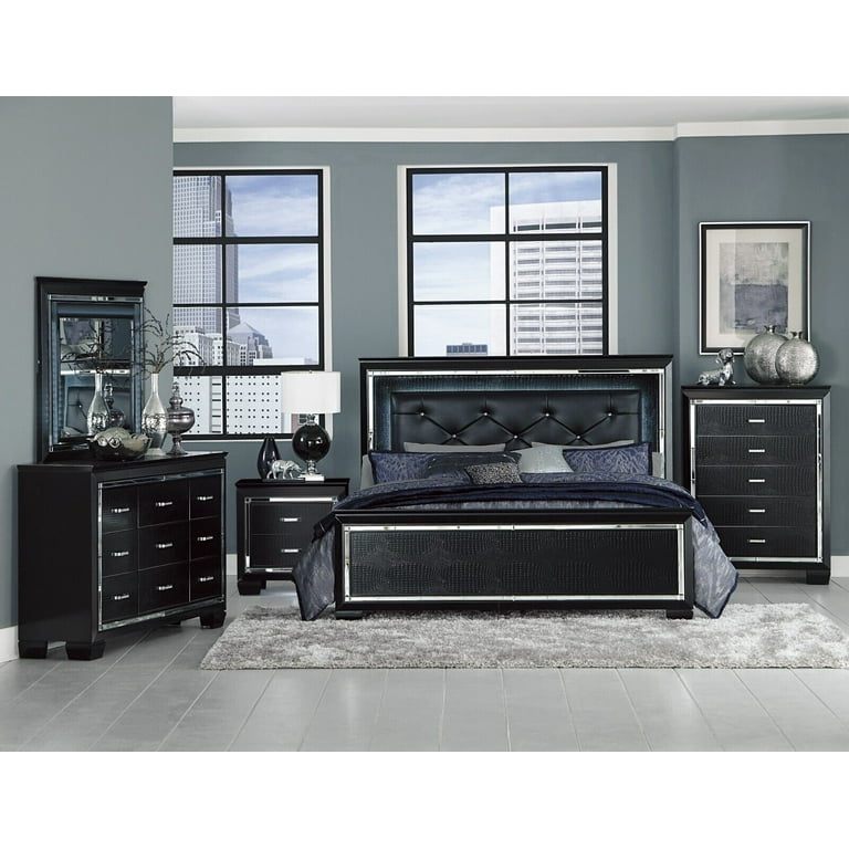 Bedroom Set Faux Alligator Embossing LED Backlit Headboard