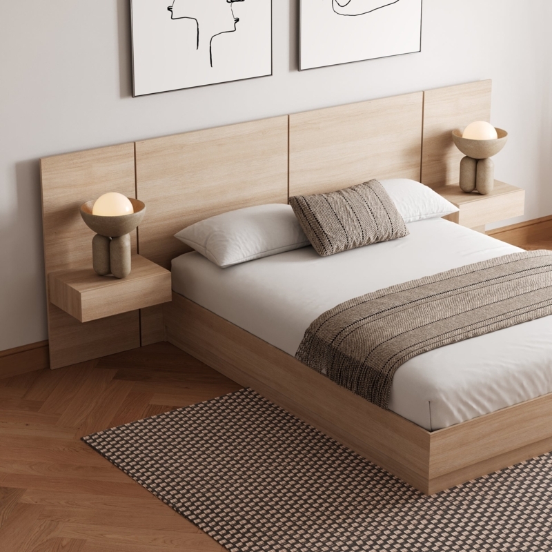 Bedroom Set in Blonde Oak Finish with Low Profile Platform Base