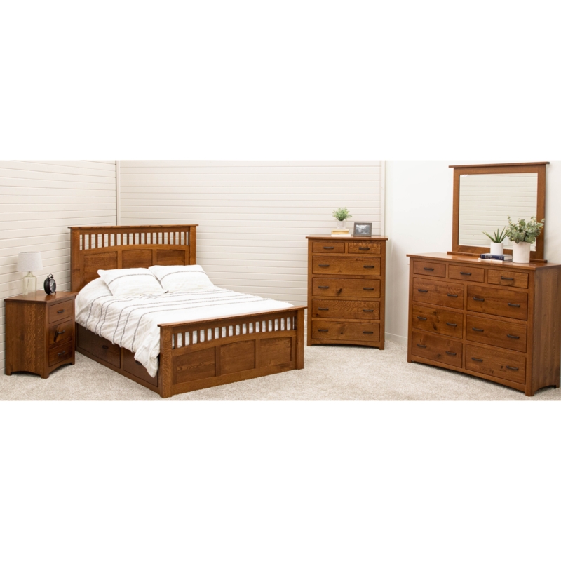 Bedroom Set Mission Style Wood with Slat Headboard and Storage