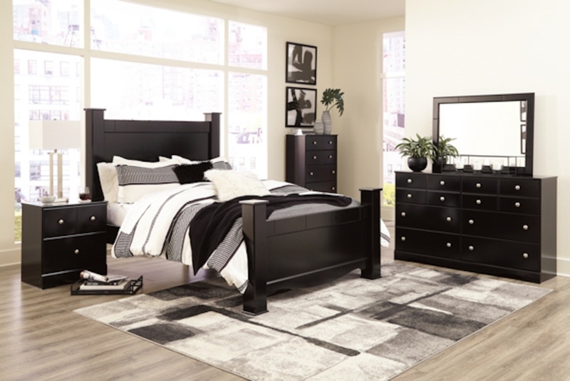 Bedroom Set Poster Bed Dark Wood-Toned Contemporary Queen Suite