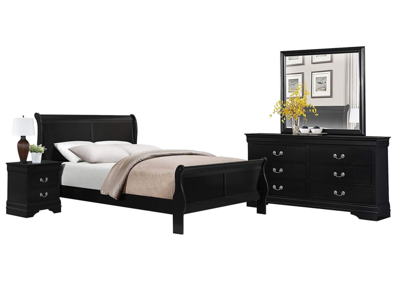 Bedroom Set Traditional Sleigh Bed with Silver Bail Hardware Satin Finish