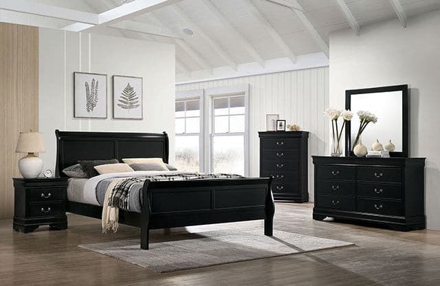Bedroom Set Transitional Sleigh Bed Suite Satin Black Finish