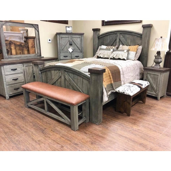 Bedroom Set Two-Tone Distressed White Rustic Wood Farmhouse Suite