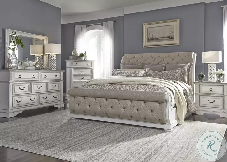 Bedroom Set Upholstered Fabric Cottage Style Tufted Design