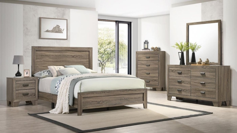 Bedroom Set Weathered Grey Finish Black Hardware Modern Farmhouse