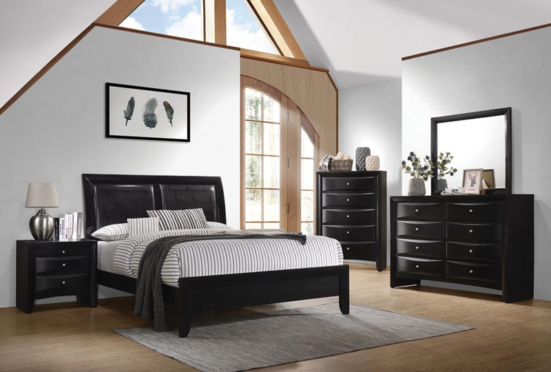 Bedroom Set with Curved Drawer Fronts and Upholstered Headboard