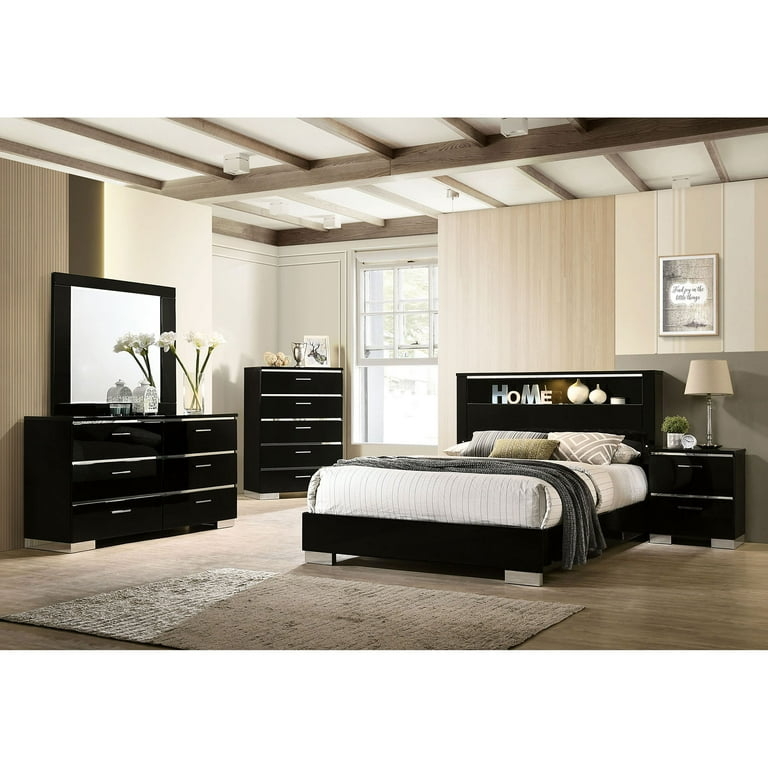 Bedroom Suite Illuminated Headboard Shelf High Gloss Lacquer Finish