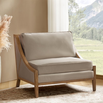 Beige Chair and a Half Accent Seat with Light Wood Frame