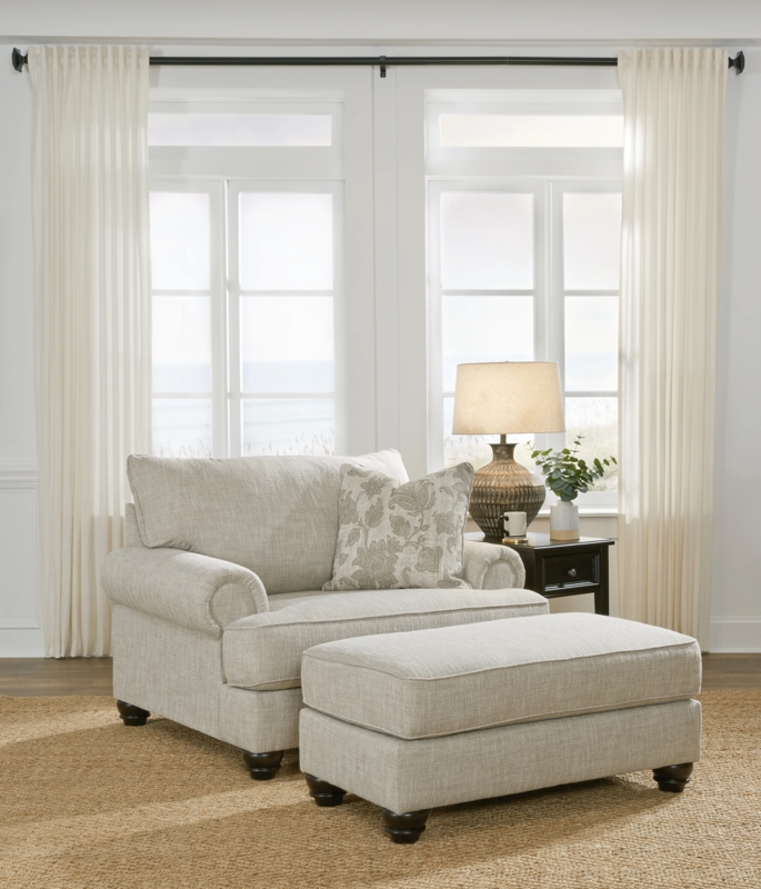 Beige Chair And A Half In Linen Look Fabric With Turned Legs