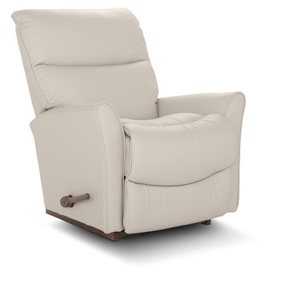 Beige Leather-Like Manual Recliner with Rocking Base and Side Lever