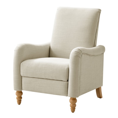 Beige Linen-Like Push Back Recliner with Turned Spindle Legs
