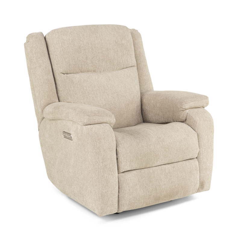 Beige Power Recliner with Rocker Base and Divided Backrest