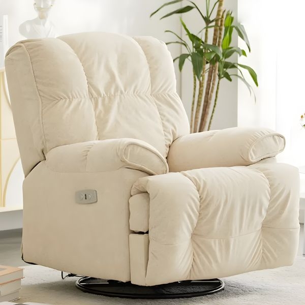 Beige Power Swivel Rocker Recliner with Side Controls