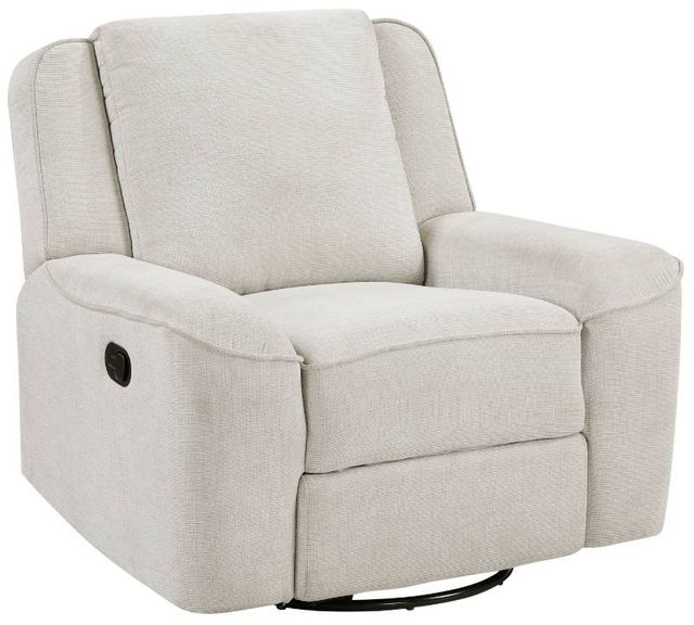 Beige Reclining Chair with Woven Fabric, Manual Pull Handle, Swivel Base.