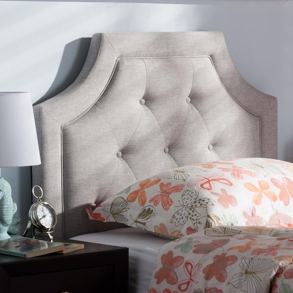 Beige Shaped Headboard Button Tufted With Piped Edges