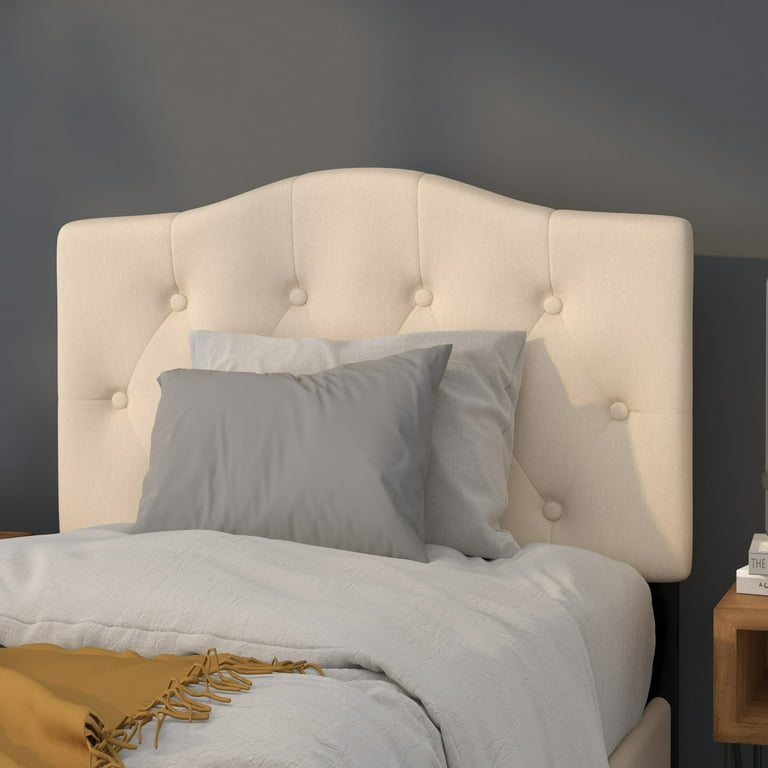 Beige Twin Headboard Camelback Silhouette Button Tufted
