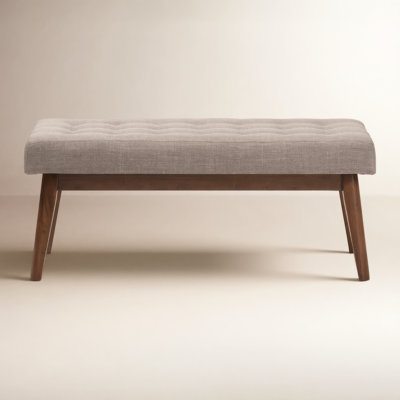 Bench, Modern Charcoal Upholstered Fabric, Wood Sled Base