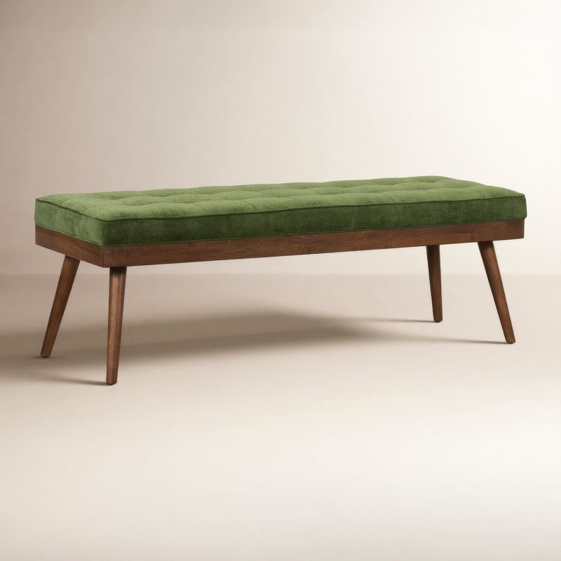 Bench with Biscuit Tufting & Splayed Dark Walnut Legs