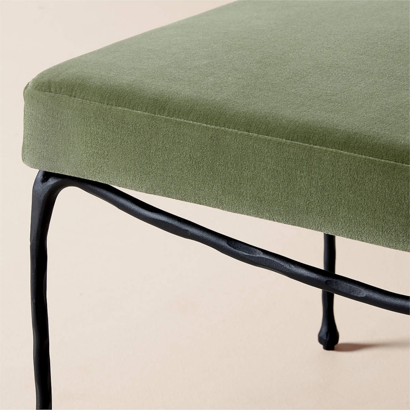 Bench with Organic Form Hammered Metal Legs in Sage Green