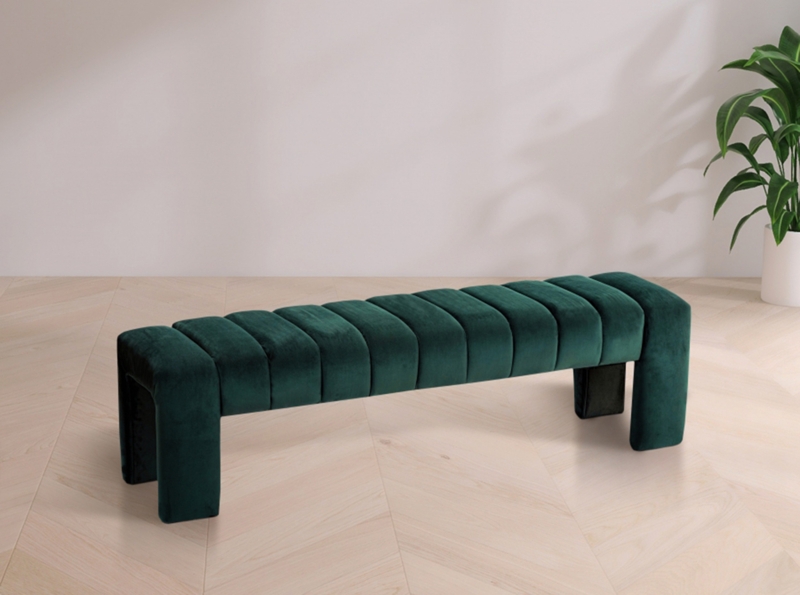 Bench with Waterfall Silhouette in Forest Green Velvet