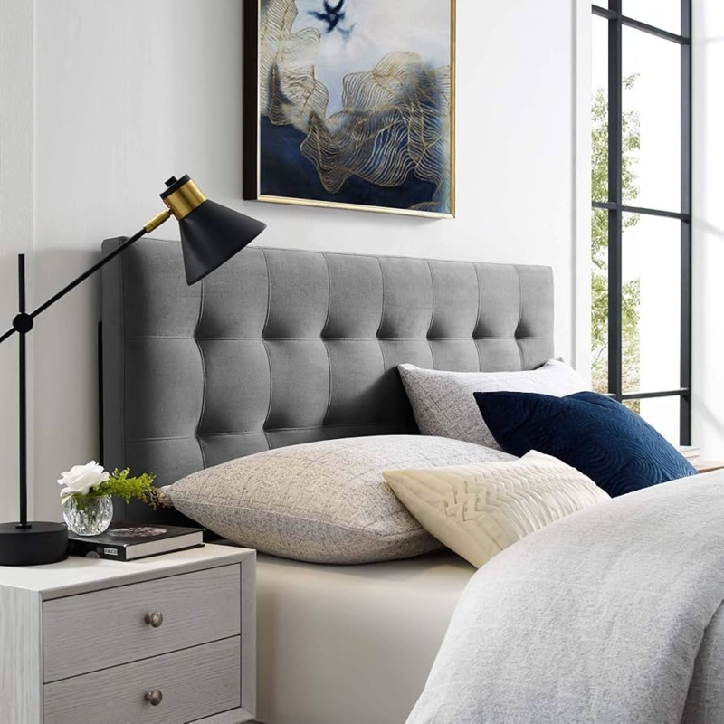 Biscuit Tufted Headboard Velvet Upholstery Rectangular Profile Modern