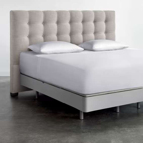 Biscuit-Tufted Headboard With Woven Fabric and Square Silhouette