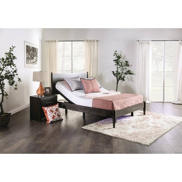 Black Adjustable Bed Frame with Matte Finish and Panel Headboard