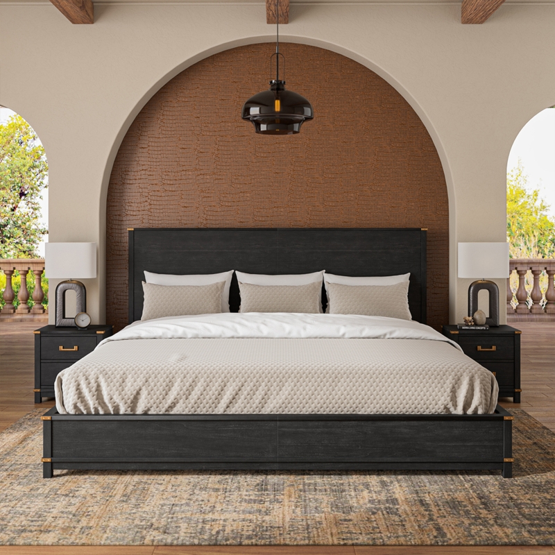 Black Alaskan King Bed Matte Finish Gold Hardware Accents Grand Scale