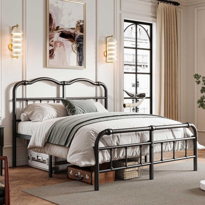 Black Arched Bed Frame Vintage Steel Platform High Profile Under Bed Storage