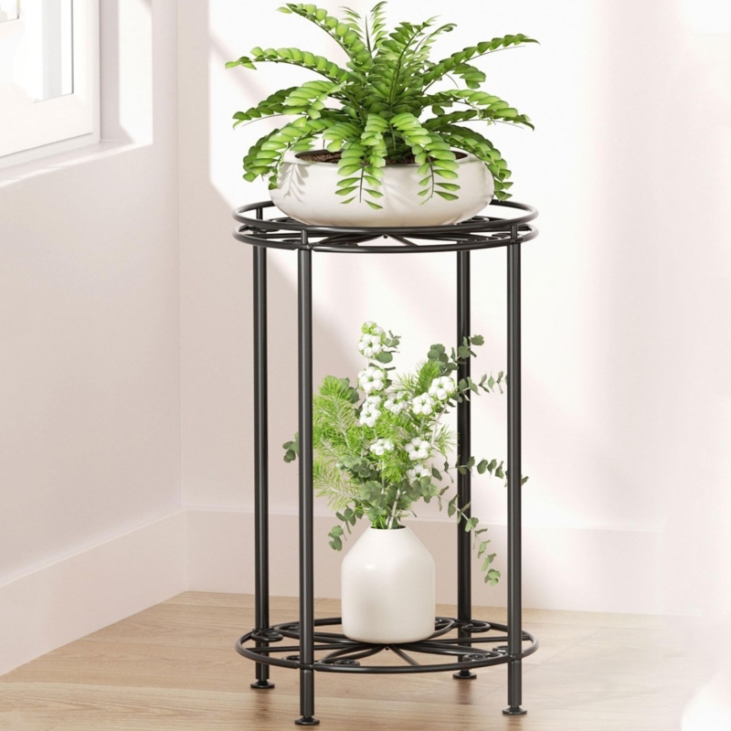 Black Circular Plant Rack Radial Wire Pattern Matte Finish Minimalist