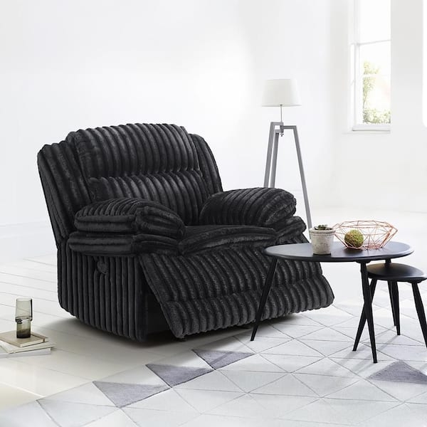 Black Corduroy Manual Glider Recliner, Overstuffed Style