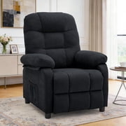 Black Fabric Recliner Chair with Segmented Backrest and Side Pocket