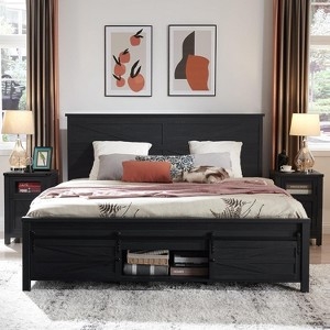 Black Farmhouse Storage Bed with Sliding Barn Doors, Queen
