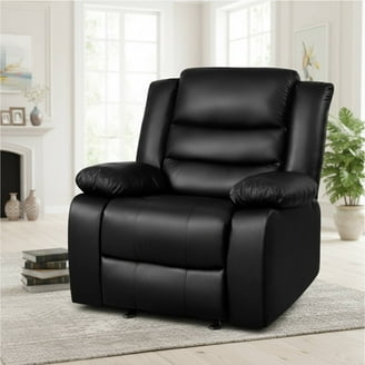 Black Faux Leather Manual Recliner with Pillow Top Arms