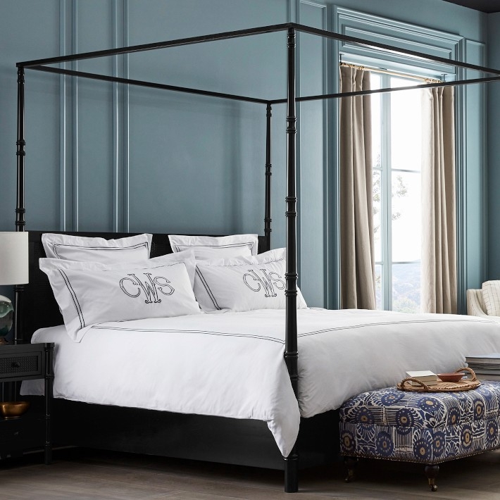 Black Four Poster Bed Matte Finish Slender Frame Transitional Style