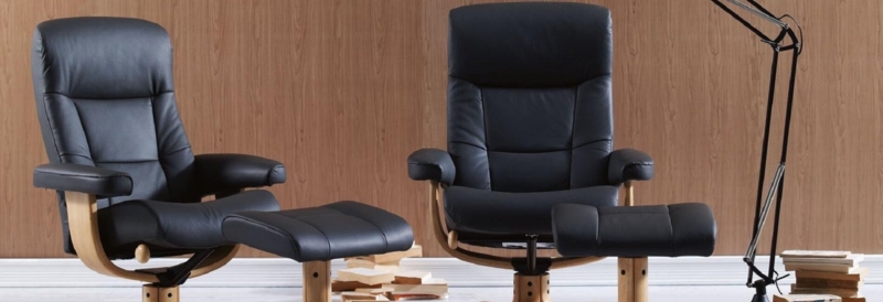 Black Leather-Like Recliner and Ottoman Set with Integrated Headrest