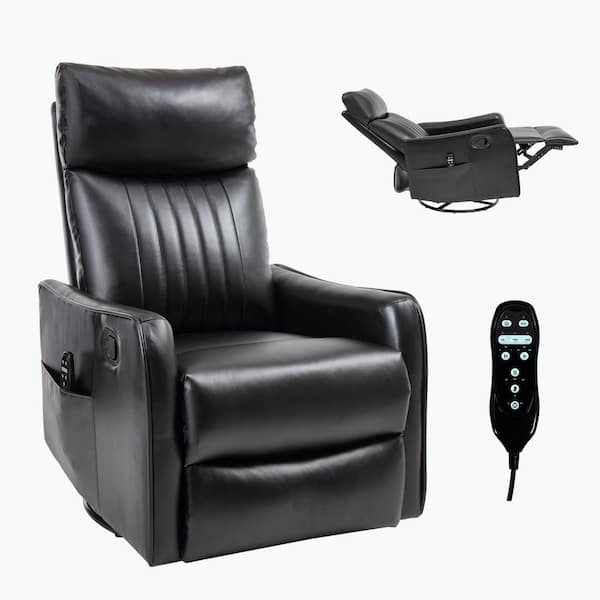 Black Leather-Like Recliner with Vertical Channel Tufting